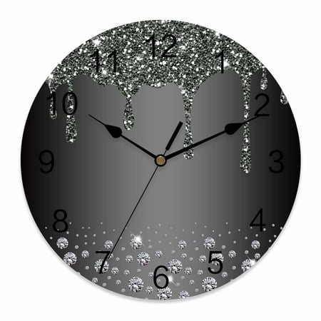 Wall Clock Black Diamond Clocks PVC Silent Non-Ticking Battery Operated Decorative Luxury Bling Water Drop Round Clock for Home Living Room Kitchen Bedroom Office School Wall Decor 10 Inch