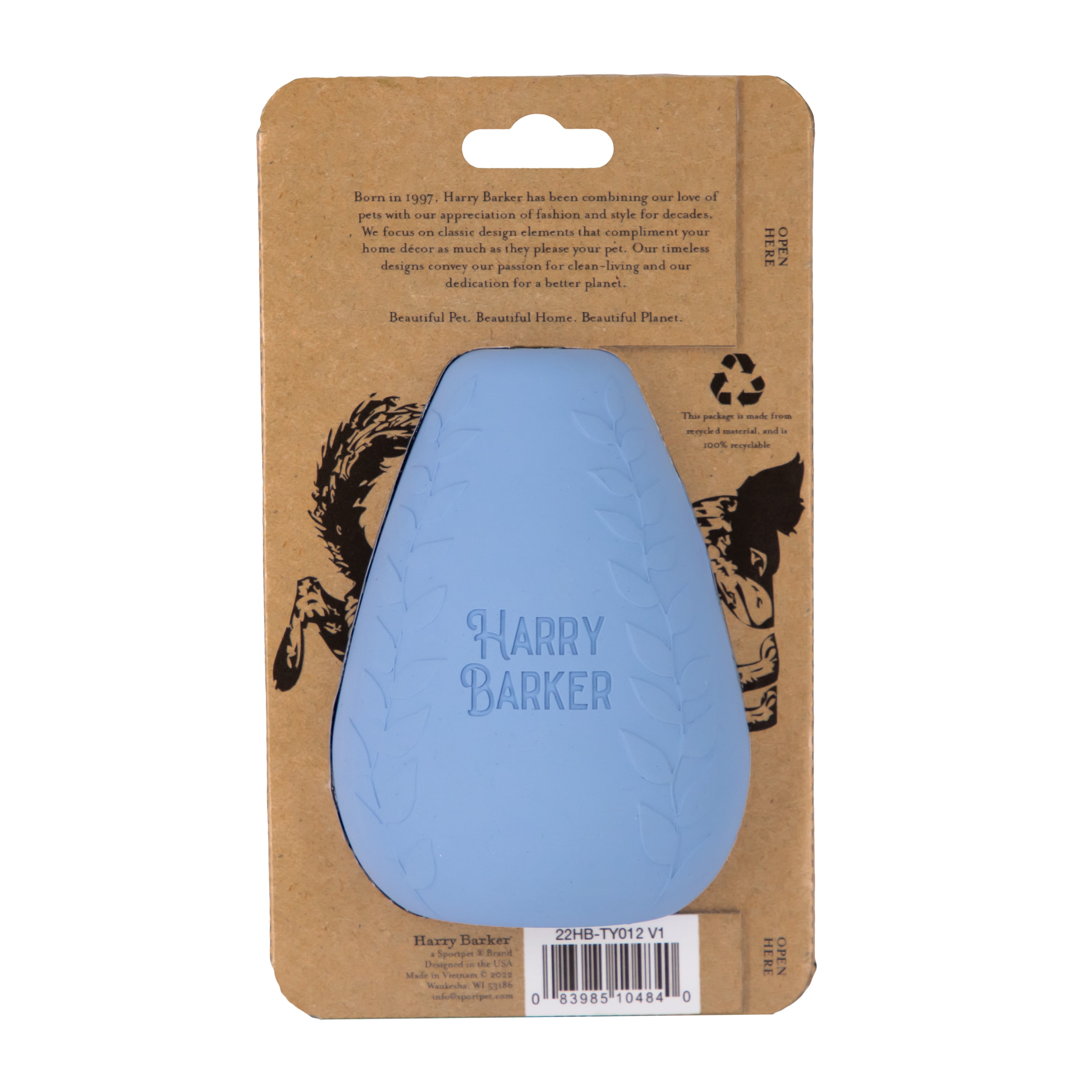Harry Barker Durable All-Natural Rubber Dog Treater Toy, Blue, XL