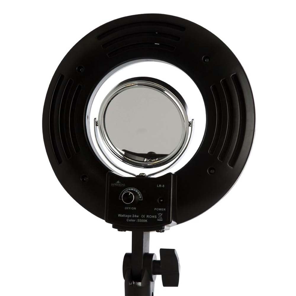 Impressions Vanity Desktop Studio Ring Light, Three Sixty Swivel Mirror with Phone Stand (Black)