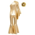 thumbnail image 2 of Linjinx Kids Girls Shiny Metallic One Shoulder Flare Sleeve Jumpsuit Romper Playsuit with Hair Gold 10, 2 of 5