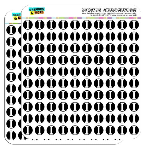 Letter I Initial Black White 1/2" (0.5") Scrapbooking Crafting Stickers
