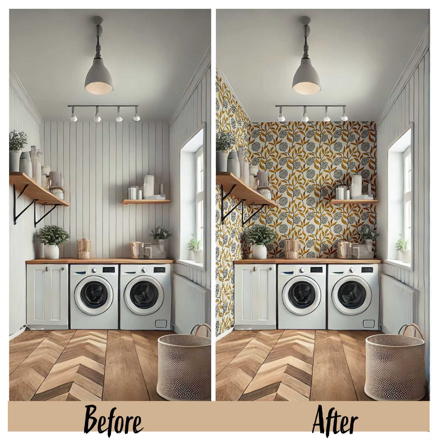 S4Sassy Peel and Stick Wall Covering, Chic Botanical Cluster Print Removable Walls Wrap - Beige Instant Wall Makeover Walls Mural for Bathroom, Laundry Room - Self-Adhesive Wallpaper Vinyl - 25"x60"