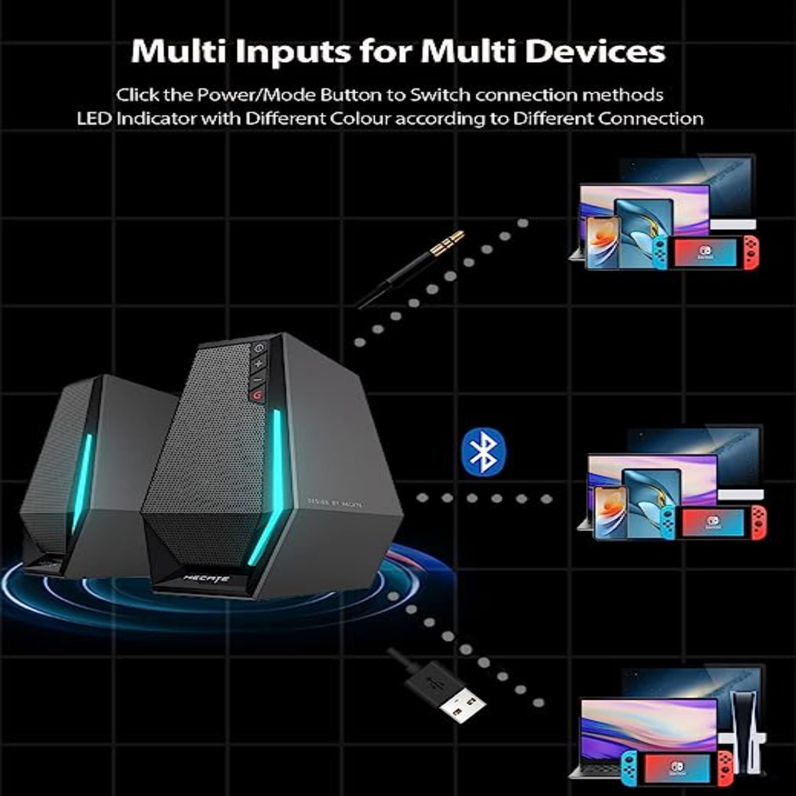 Edifier G1500 Computer Speakers, Hecate Gaming Speakers with RGB, Bluetooth 5.3 - Black