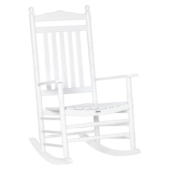 Outsunny Traditional Wooden High-Back Rocking Chair for Porch, Indoor/Outdoor, White