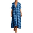 thumbnail image 3 of ibiyuan Linen Maxi Dress Women Short Sleeve Button Down Casual Cotton Shirt Dress Loose Summer Gingham Beach Cover Up, 3 of 6