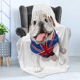 thumbnail image 4 of English Bulldog Soft Flannel Fleece Throw Blanket, Happy Dog Wearing a Union Jack Vest Cartoon Style Animal Design, Cozy Plush for Indoor and Outdoor Use, 50" x 60", Cream Navy Blue Red, by Ambesonne, 4 of 5