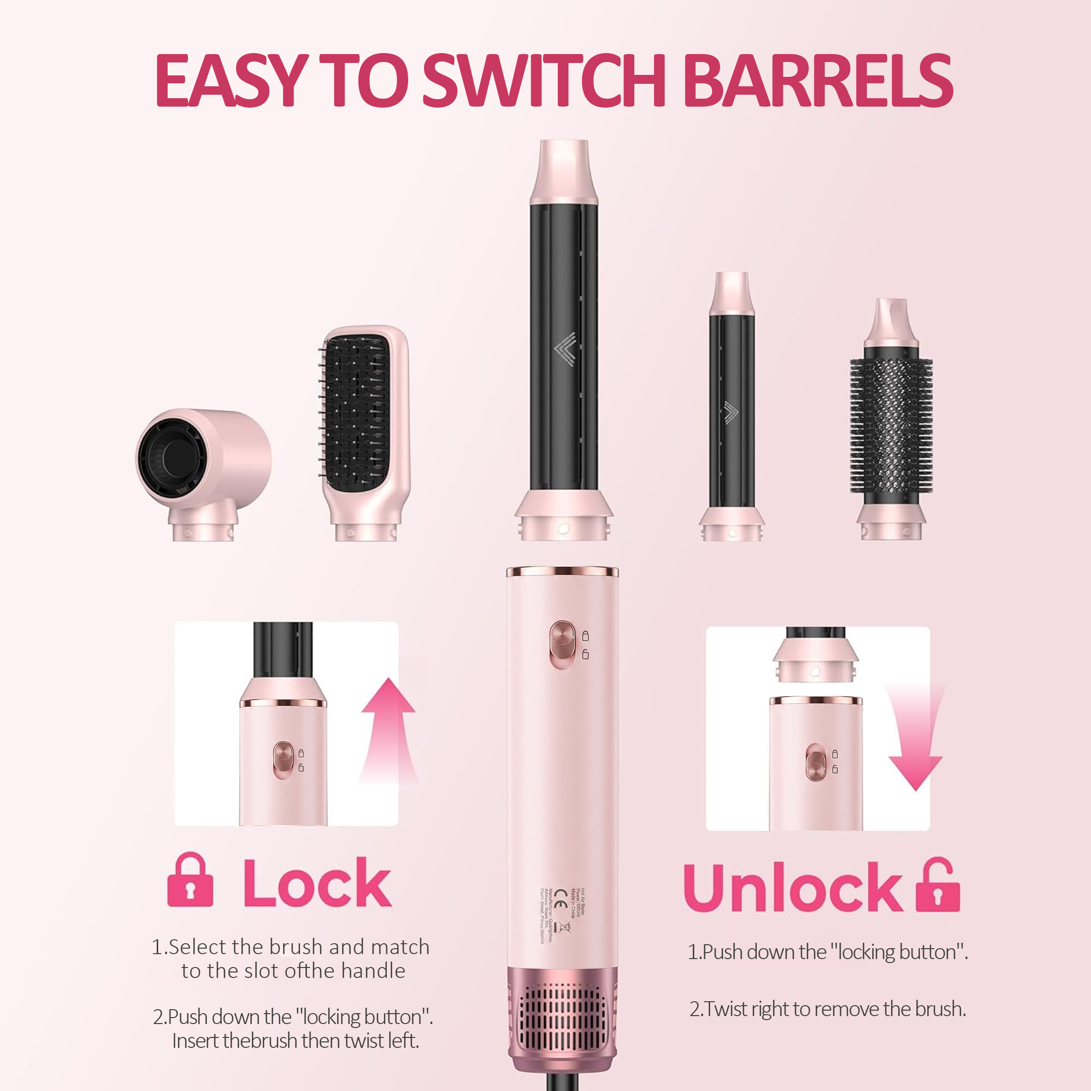 OAKSKY 5-in-1 Hot Air Brush Styler and Dryer, Pink photo 5