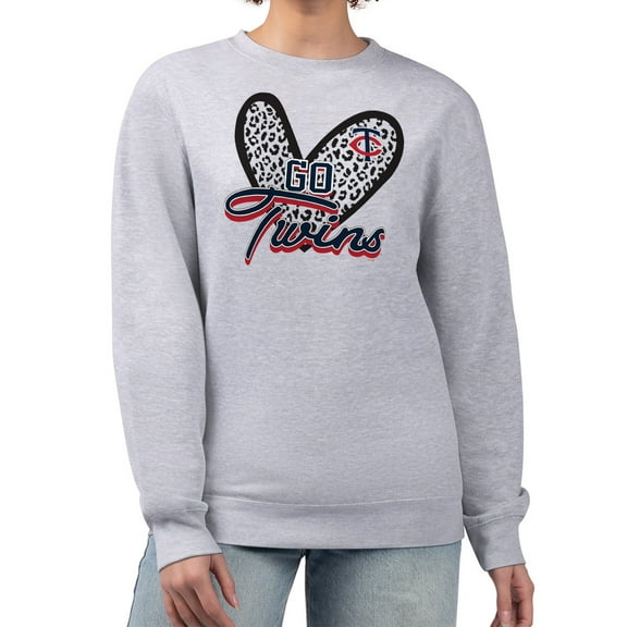 Women's G-III 4Her by Carl Banks Heather Gray Minnesota Twins Leopard Heart Pullover Sweatshirt