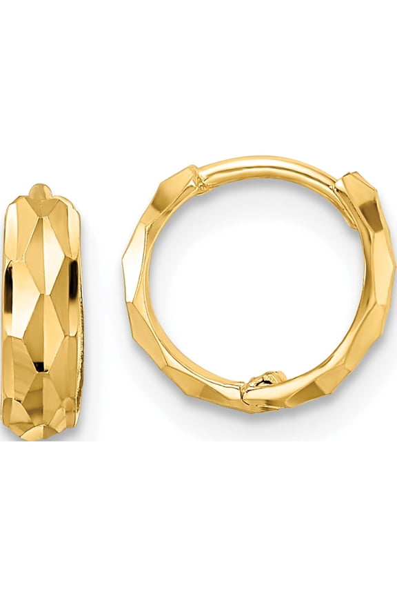 14K Yellow Gold D/C Hinged Hoop Earrings (9.13 X 9.4) Made In United States xy1260