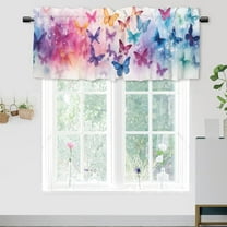Colorful Butterfly Window Curtain Valances Watercolor Rainbow Butterflies Rod Pocket Window Valance for Living Room Bathroom Bedroom Kitchen 54 by 18 in, 1 Panel