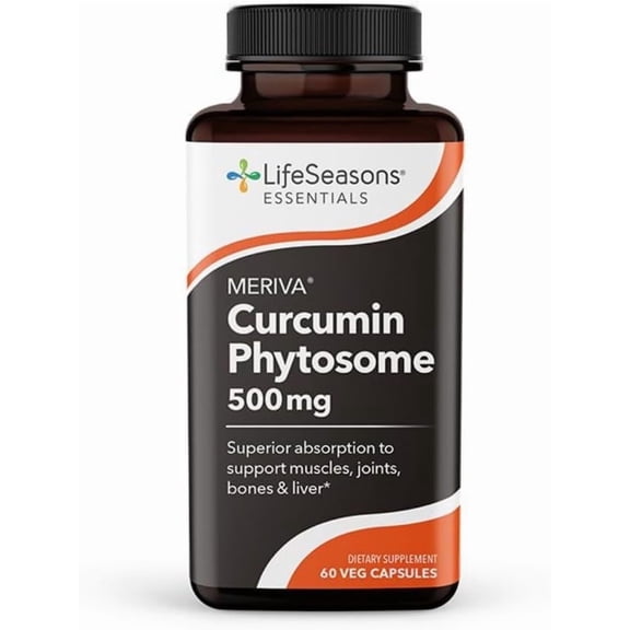 LifeSeasons Essentials Meriva Turmeric - Curcumin Phytosome Supplement - Supports Muscles Joints Bones & Liver - Enhance Circulation & Heart Health - Eases Body Stiffness & Aches - 60 Capsules
