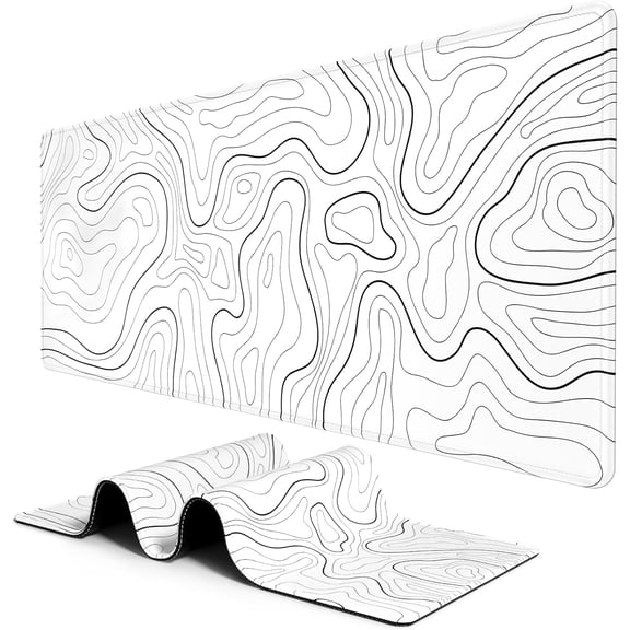 Large Mouse Pad, Desk Pad, XXL XL Extended Gaming Mouse Pad, Desk Mat for Office & Home, Long Keyboard Mat, Huge Mouse Pad, Desktop Full Cover 31.5" x 11.8", Minimalist Topographic Map White