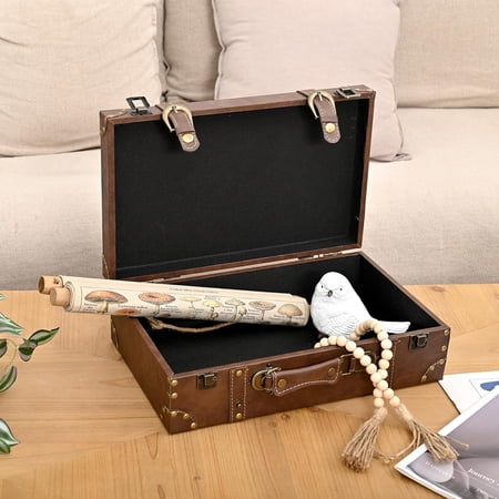 Vintage Leather & Wood Storage Box – Compact Decorative Suitcase Chest with Classic Design, Perfect for Keepsakes, Travel, and Home Organization