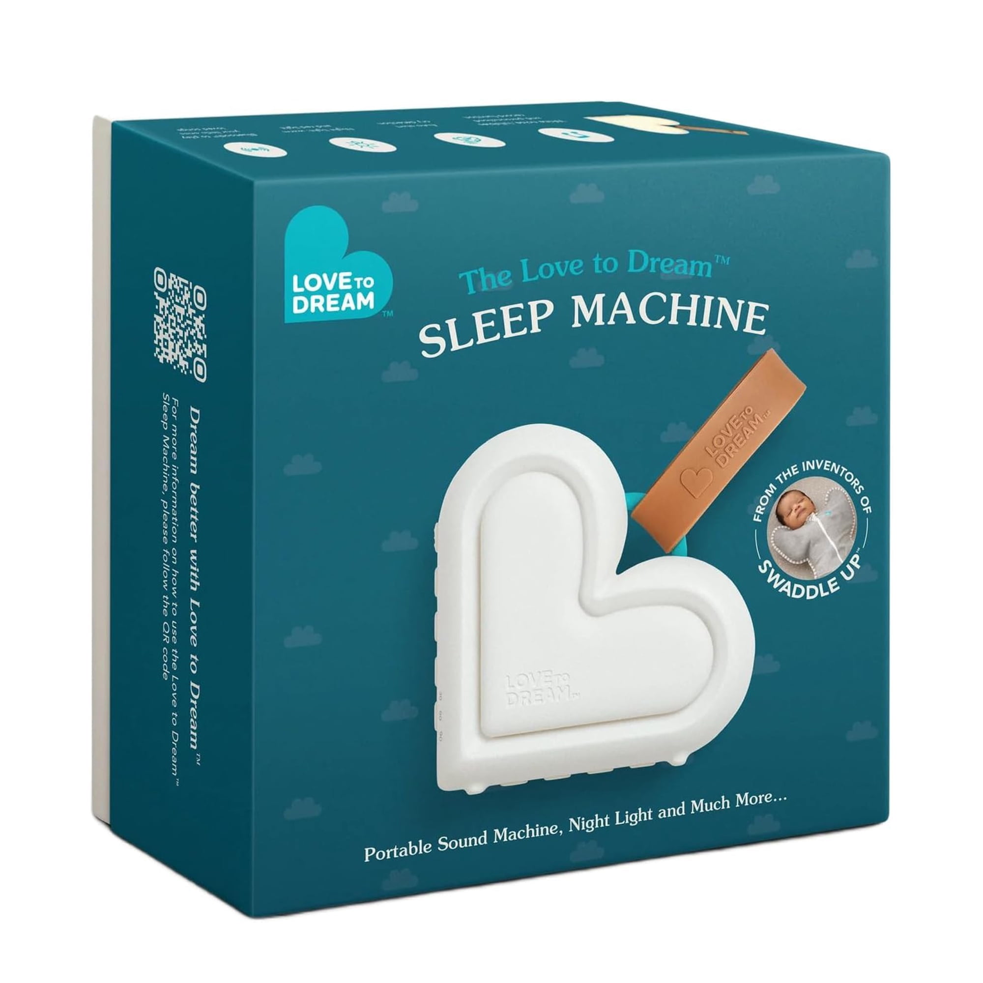 Love to Dream Sleep Machine, Portable Sound Machine with 9 Soothing Sounds, Night Light for Babies, White
