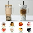 thumbnail image 7 of 24oz Ribbed Glass Tumbler With Handle,4Pack Glass Cup with  and Straws, Glass Iced Coffee Cups With ,Mason Jar Cup&Drinking Glasses for Smoothie,Shake,Juice,Soda Water,,Travel Cup, 7 of 7