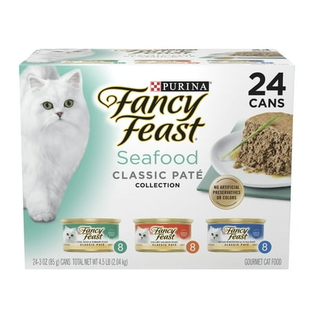 Purina Fancy Feast Wet Cat Food  Seafood Classic Pate Collection Grain Free Variety Pack  3 oz. Cans (24 Pack)