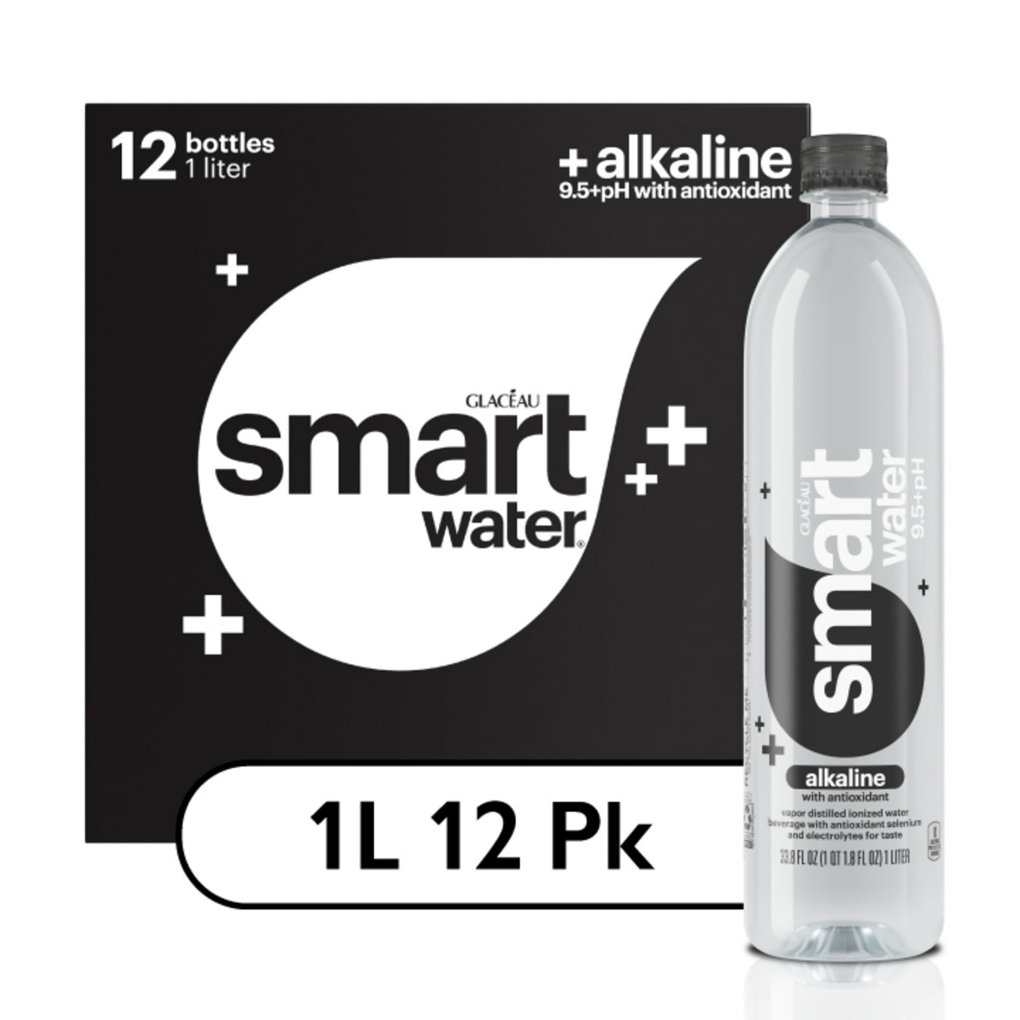 smartwater Alkaline with Antioxidant Water Bottles, 33.8 fl oz, 12 Pack