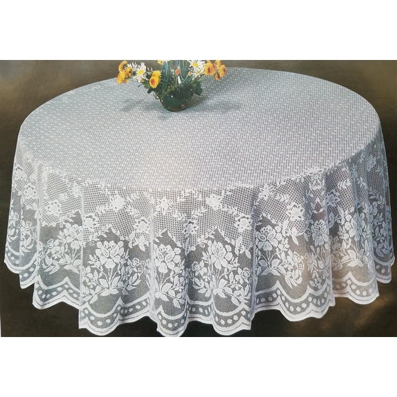 AdonisUSA 70" x 70" Round Floral 100% Polyester Lace Tablecloth. Machine Washable