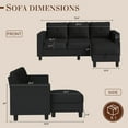 thumbnail image 3 of Sobaniilo Convertible Sectional Sofa Couch, Modern Linen Fabric L-Shaped 3-Seat Sofa Sectional with Reversible Chaise for Small Space (Black), 3 of 7