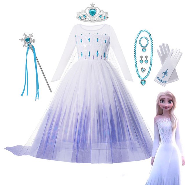 Disney Frozen Princess Elsa Dresses For Girls Costume Kid Cosplay Snow Queen Fantasia Mesh Clothes Carnival Birthday Party Dress2-3T(tag 100) Gao Jinjia LED