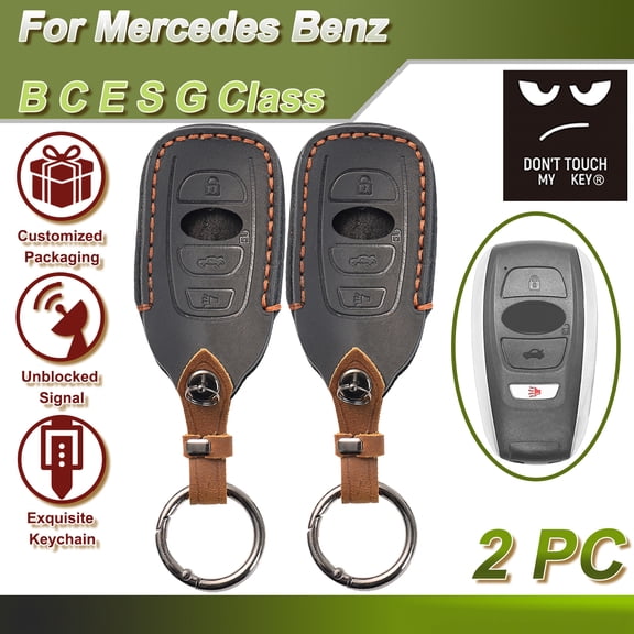 DON'T TOUCH MY KEY 2X Genuine Leather Key Cover Case Protector for Subaru Legacy Outback Ascent WRX