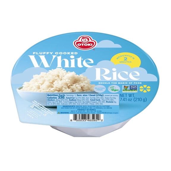 OTOKI Korean Cooked White Rice, Authentic Fluffy Rice, Ready in 2 Minutes, Gluten-Free Microwavable Bowls, 7.41 oz (Pack of 12)