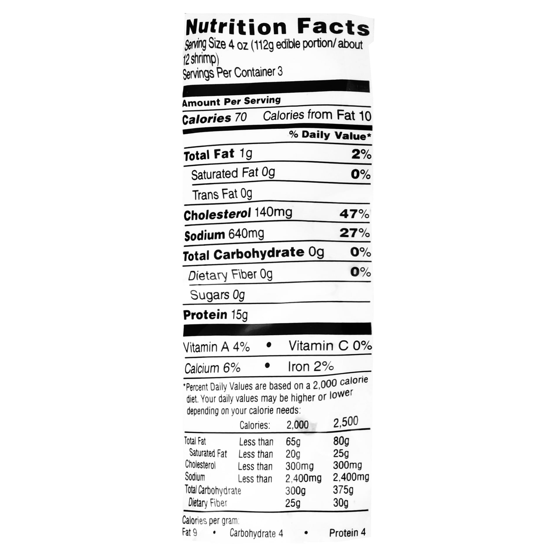 Shrimp Nutrition Chart