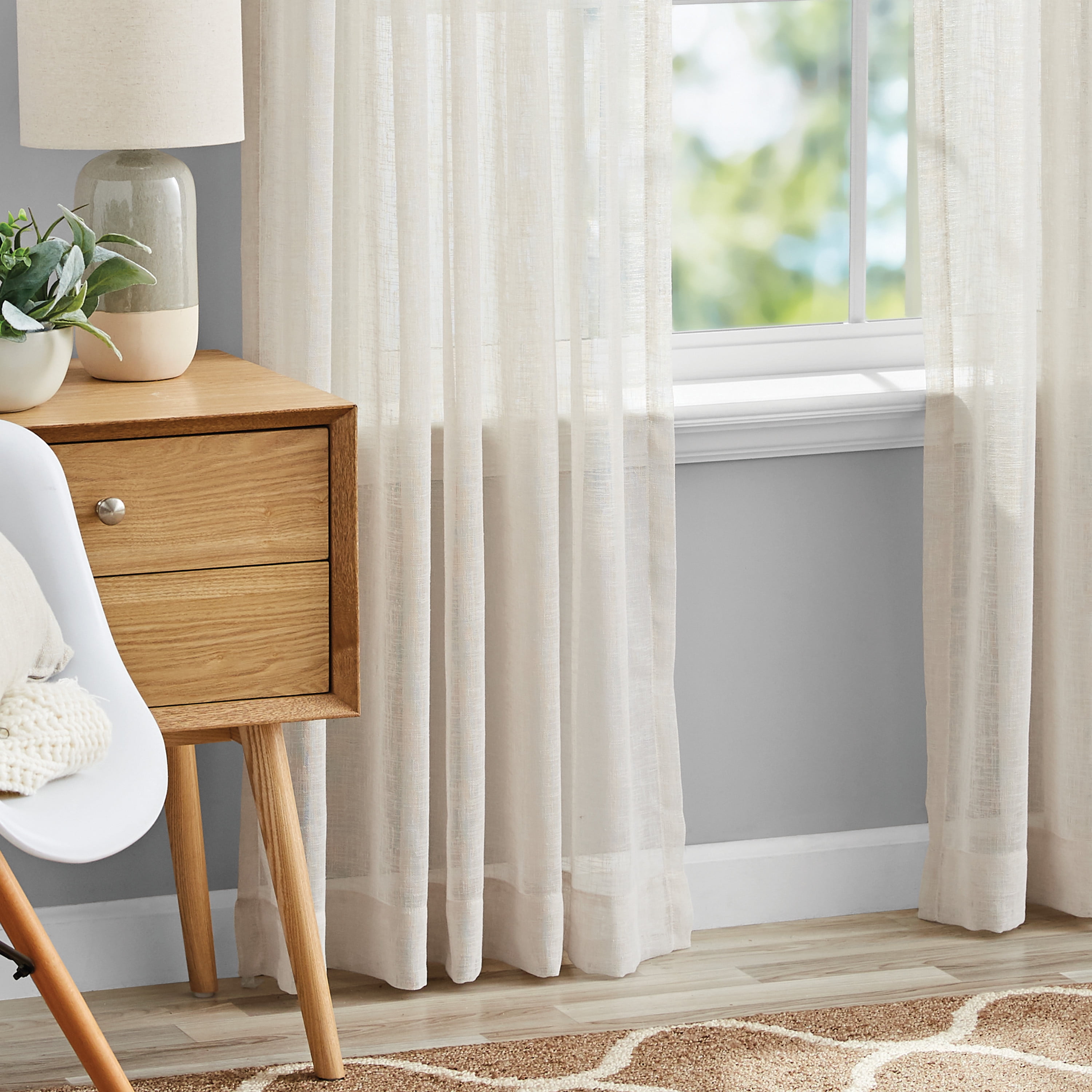 Mainstays Bel Air Sheer Wide Single Curtain Panel, Beige, 50" W x 84" L