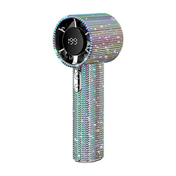 199 Speed Handheld Turbo Fan With Bling Design, Rechargeable With Led Display, For Summer, Travel, Outdoor Activities, Office, Home