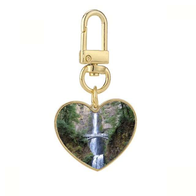Cascada ciencias forestales paisajes naturaleza Llavero de metal en forma de corazón dorado