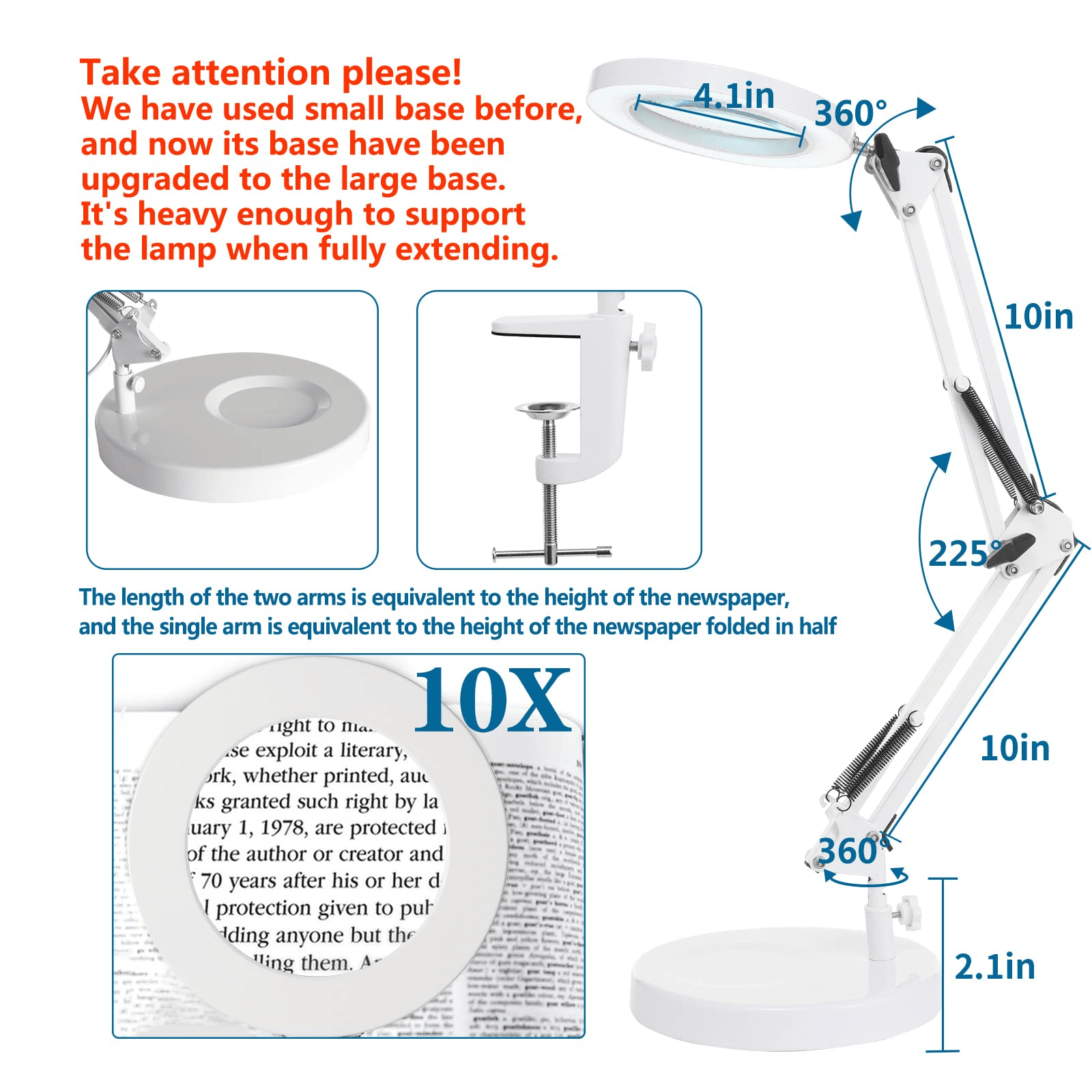 KIRKAS Magnifying Glass with Light and Stand, Real Glass 2-in-1 Desk Lamp & Clamp, 3 Color Modes Stepless Dimmable, LED Lighted Magnifier with Light for Hobby Reading Crafts Repair Close Works