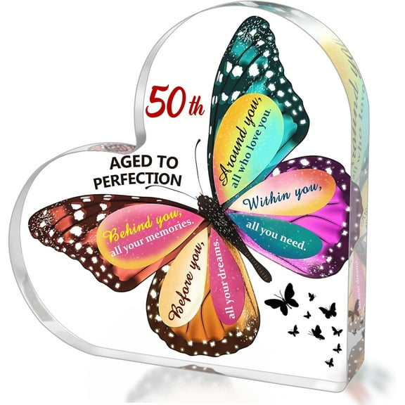 50th Birthday Gifts for Women Her, Acrylic Heart Sign Birthday Keepsake Presents, 50 Year Old Bday Gifts for Mom, Aunt, Grandma, Sister, Best Friends, Wife