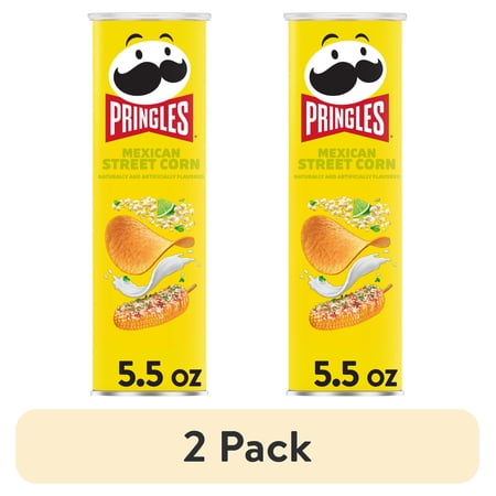 (2 pack) Pringles Elote Mexican Street Corn Potato Crisps Chips, Lunch Snacks, 5.5 oz Canister