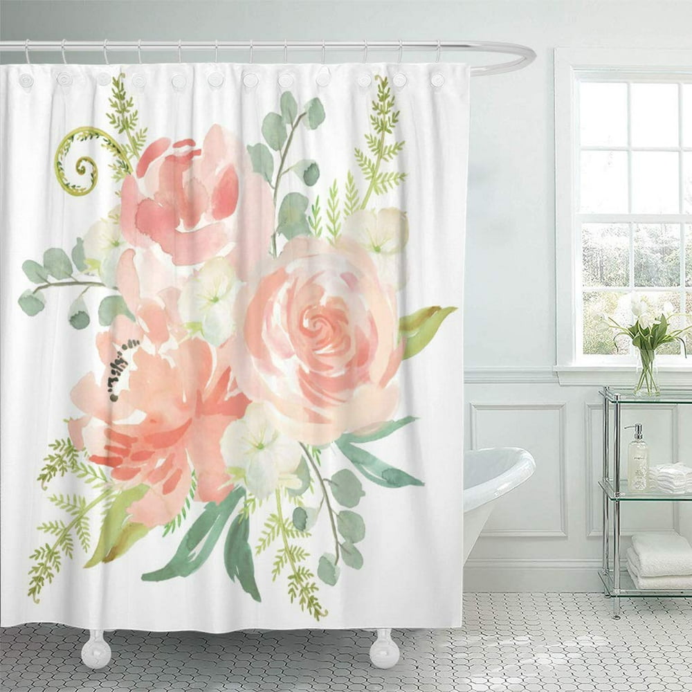CYNLON Pink Peonies Peaches and Watercolor Floral Peach Fern Botanical Bathroom Decor Bath