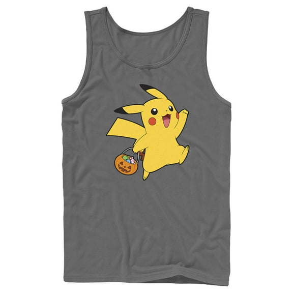 Men's Pokemon Halloween Trick-or-Treating Pikachu  Tank Top Charcoal Small