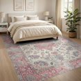 thumbnail image 3 of ODIKA 8'x10' Washable Area Rug Vintage Floral Medallion With Distressed Scroll Border And Botanical Sprays for Living Room, Under Sectional, Family , Durable, Non-Slip, 3 of 7