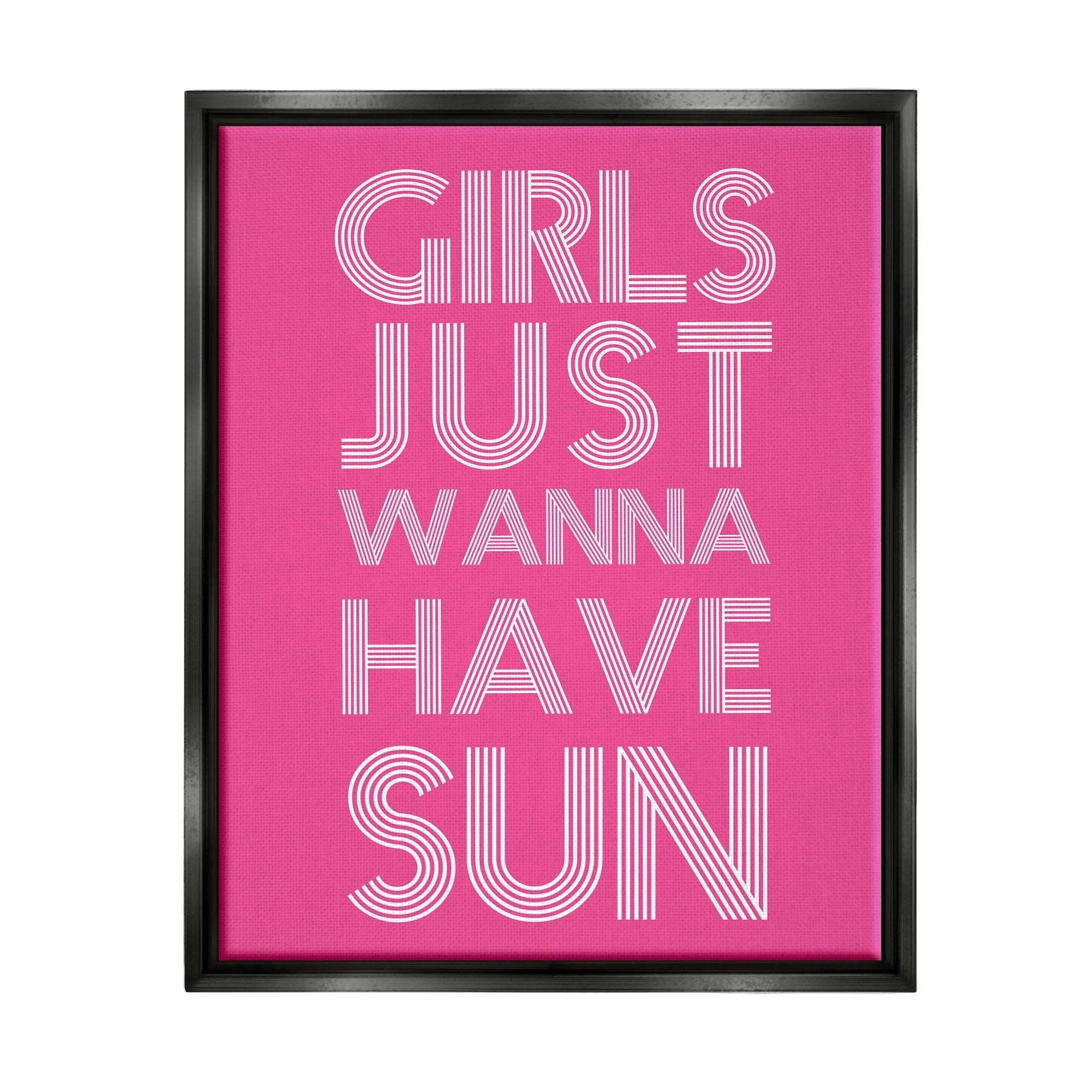 Stupell Industries Girls Wanna Have Sun Pink Retro Summer Graphic Art Metallic Gold Floating Framed Canvas Print Wall Art, Design by Daphne Polselli