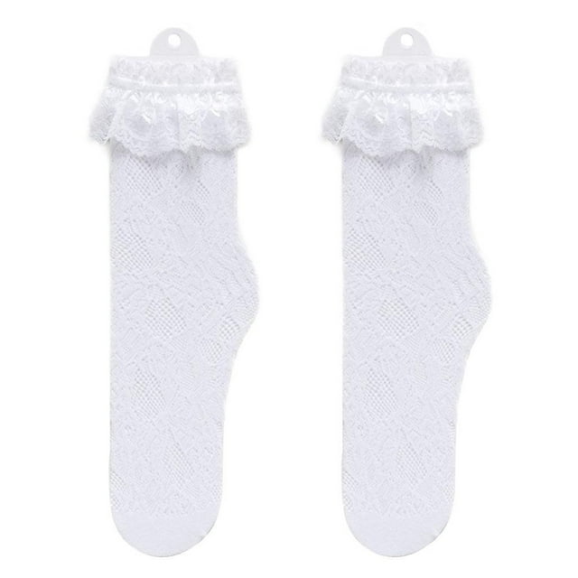 Chaussettes pour Femmes à Volants, à Volants, Extensibles, Ajourées, Blanches