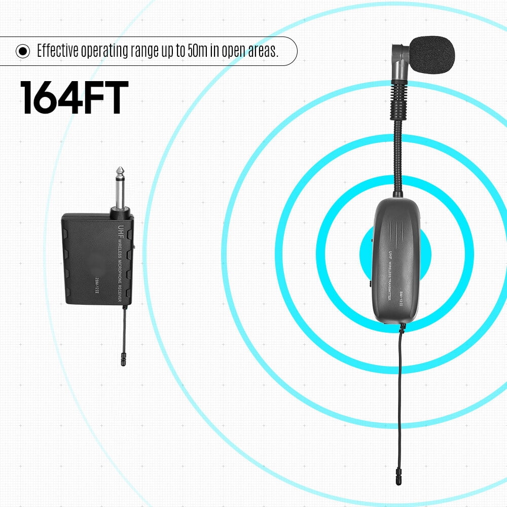 Baomic BM-12/V2 Professional UHF Wireless Instrument Microphone System Receiver & Transmitter 16 Channels for Sax Saxophone French Horn Trumpet Trumbone