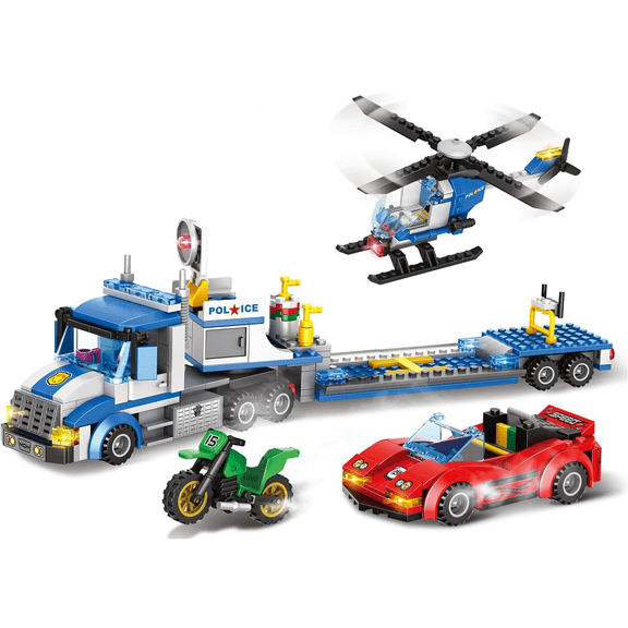 Honchoes 5-in-1 City Police Chase Building Sets Toy Compatible with Lego Car Truck Helicopter Gift for Boys 509 Pcs