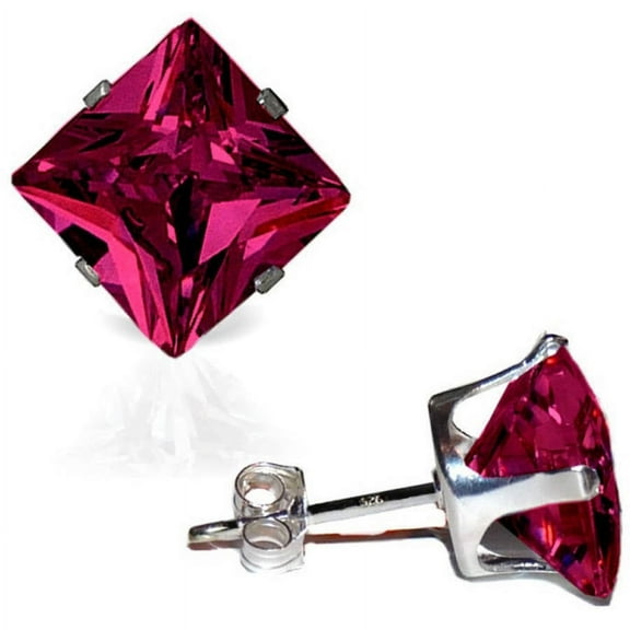 A&M 925 Sterling Silver 6mm Square Birthstone Stud Earrings, Push Back, Unisex Jewelry