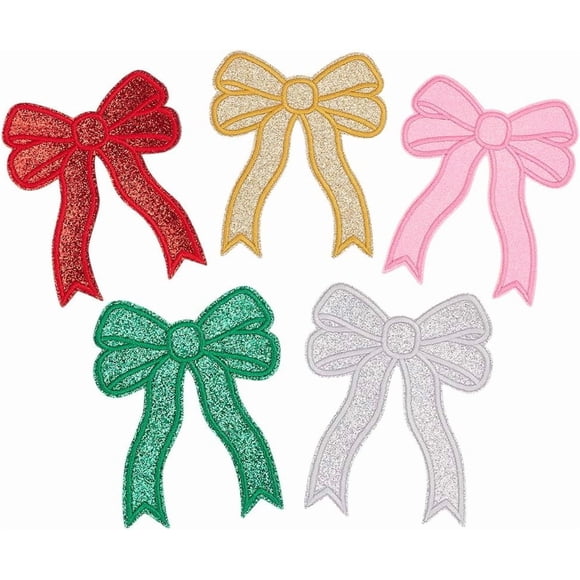 10Pcs Iron On Patches Glitter 5 Color Cute Ribbon Patch Embroidered Applique Patches Sparkle DIY Decorative Accessories Lovely for Women Backpack Jean Jacket T-Shirt Hat Clothing