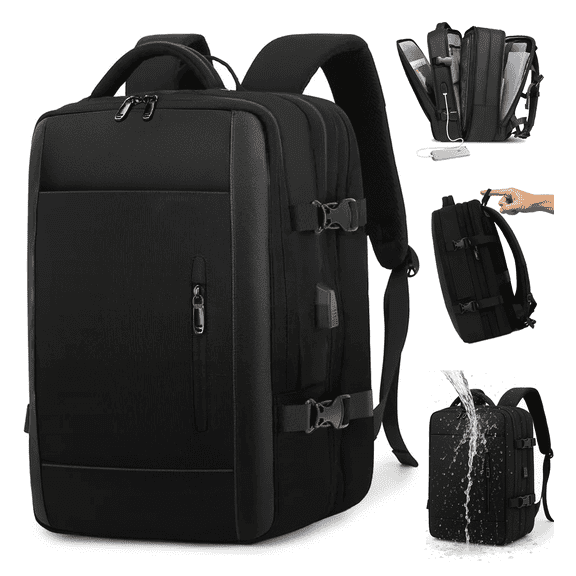 1nevan 40L Business Travel Backpack, Expandable & Lightweight, Waterproof TPU, Fits 15.6” Laptop, USB Charging Port, 3-Way Carry, Large Capacity Backpack for Work, Commute & Travel