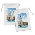 thumbnail image 1 of Venice Fabric Pouch Set of 2, Grand Canal and Italian Architecture City in Italy Photo Image Print, Small Drawstring Bag for Toiletries Masks and Favors, 9" x 6", Pale Coffee White, by Ambesonne, 1 of 2
