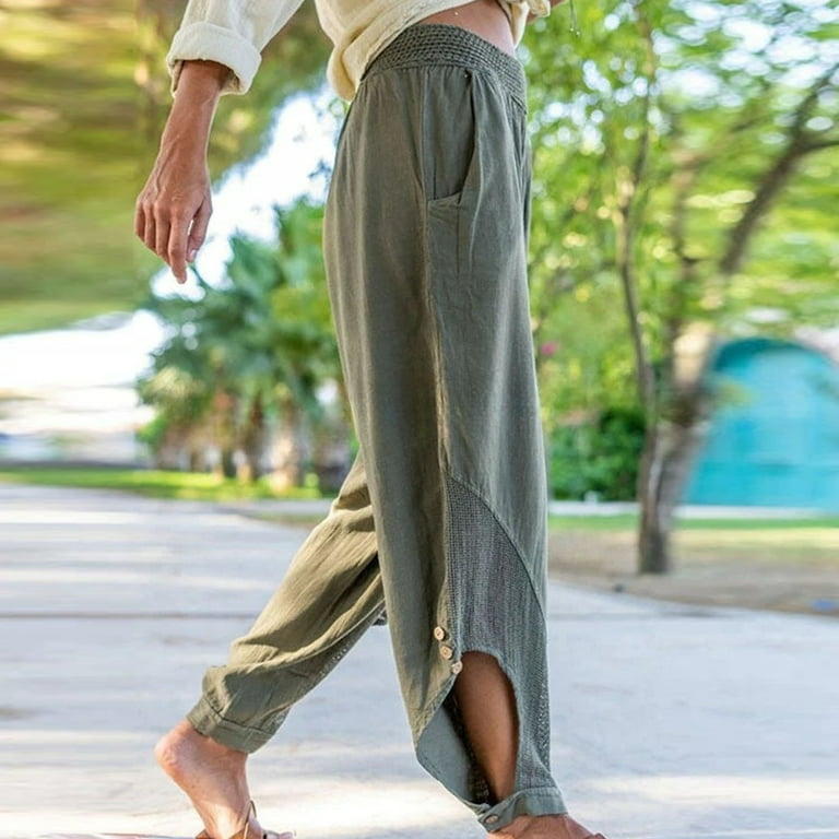  Women's Cotton Linen Pants Summer Light 7/8 Length Pants Casual  Solid Color Beach Pants Leisure Pants Sweatpants with Pockets (Color :  Beige, Size : Small) : Clothing, Shoes & Jewelry