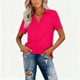 thumbnail image 4 of Womens Polo Shirts Short Sleeve V Neck Collared Tops Golf Tops Office Work Business Summer Casual Outfits Hot Pink 2XL, 4 of 5
