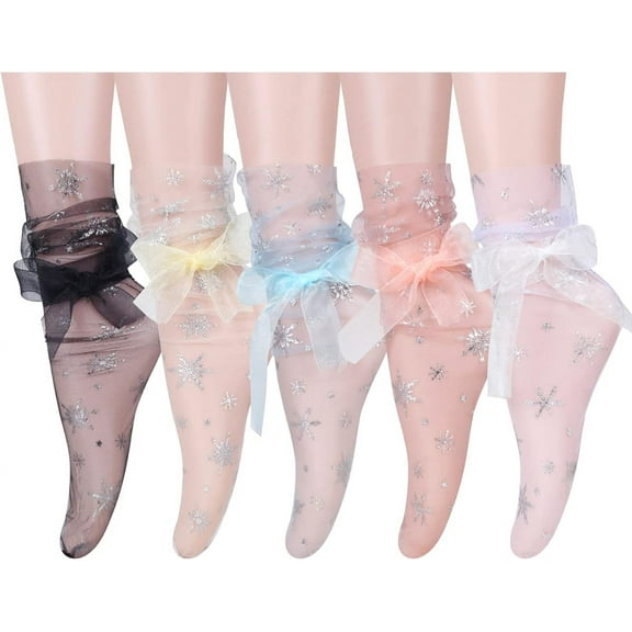 Women Girls Lace Socks Sheer Loose Socks Decorated Mesh Tulle Socks Transparent See Through Lace Slouch Socks
