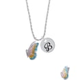 thumbnail image 2 of Delight Jewelry Silvertone Large Translucent Pastel Flying Butterfly Silvertone Script Initial Disc - B - Charm Necklace, 20"+3", 2 of 4