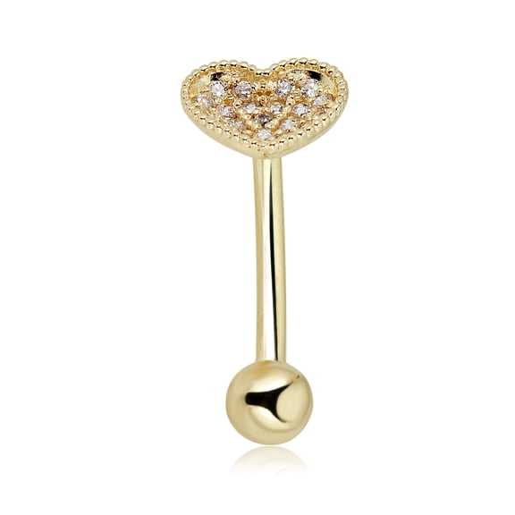 AVORA 10K Yellow Gold Simulated Diamond CZ Clustered Heart Belly Button Ring Body Jewelry (14 Gauge)