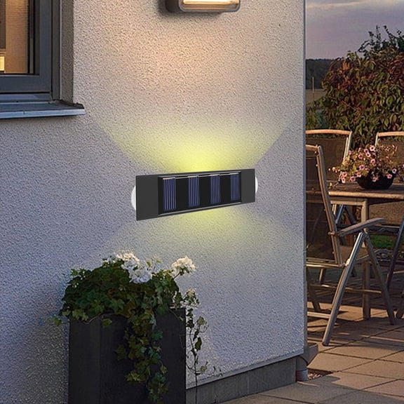 LED Solar Up Down Lights Outdoor Waterproof, Sconce Illuminate Outside Sunlight Sensor Lamp, Black Exterior Light Fixture Wall Mount for House Garden Porch, White
